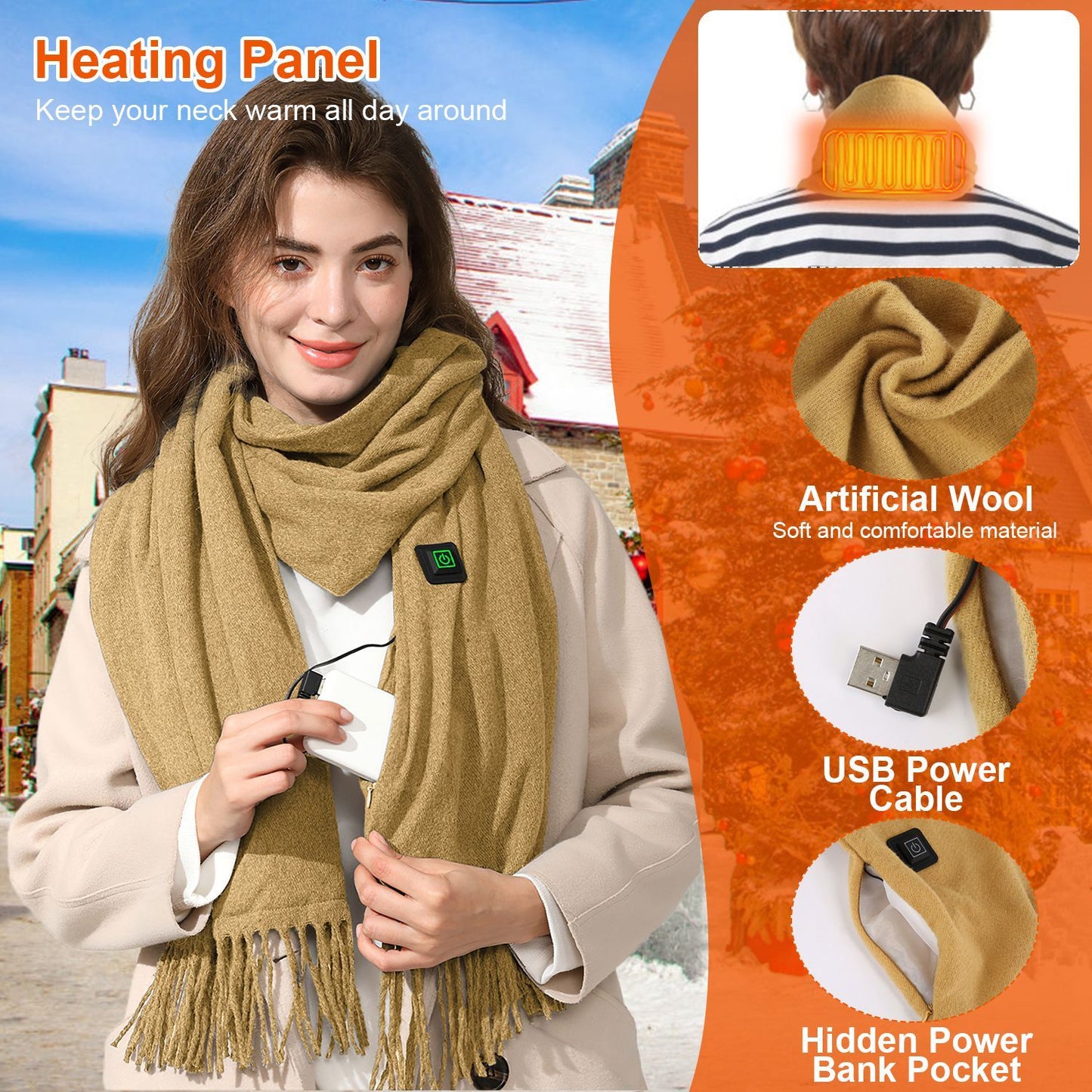Electric Heated Scarf – Rechargeable Winter Neck Warmer